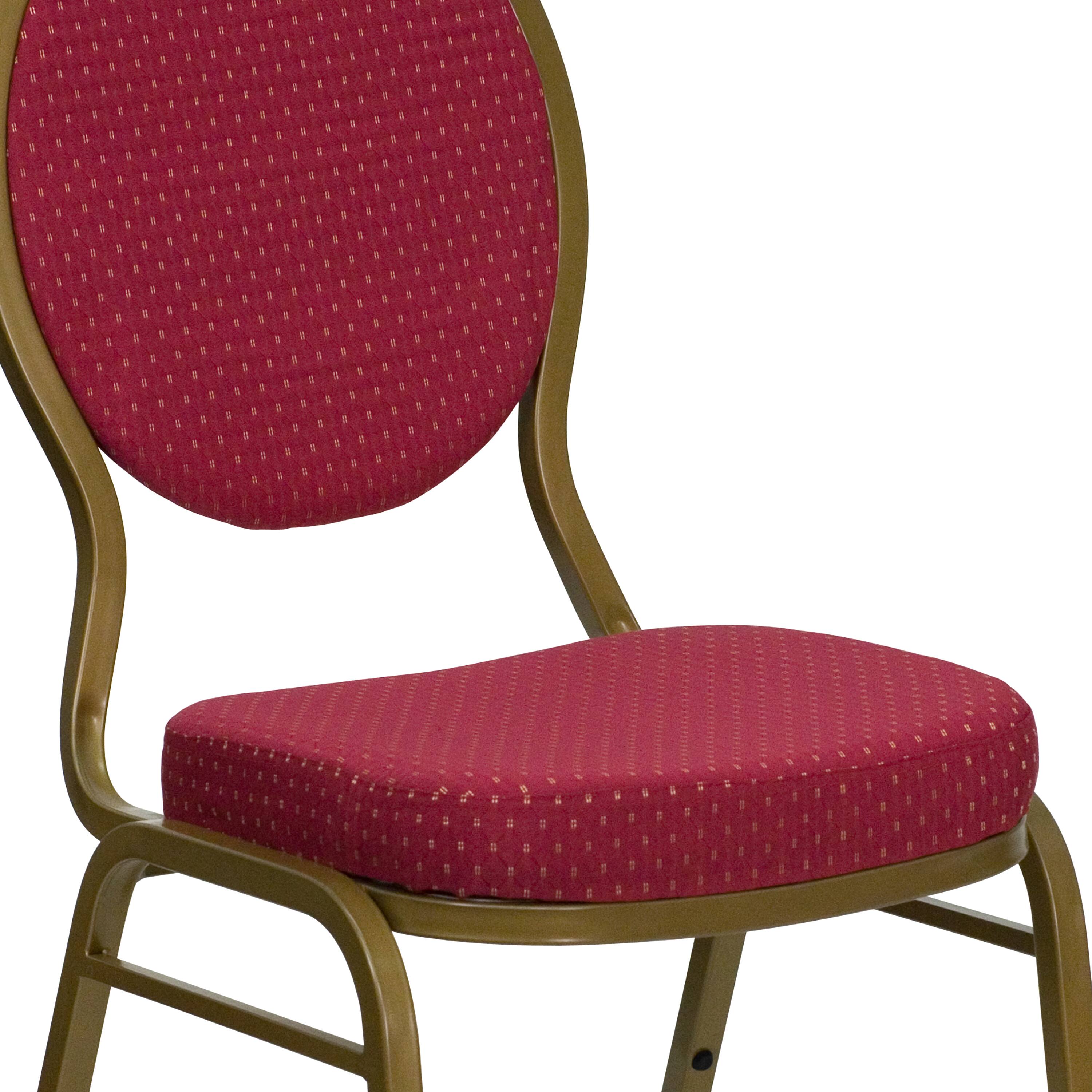 Alt View 10. Emma + Oliver - Teardrop Back Stacking Banquet Dining Chair - Burgundy Patterned Fabric/Gold Frame.