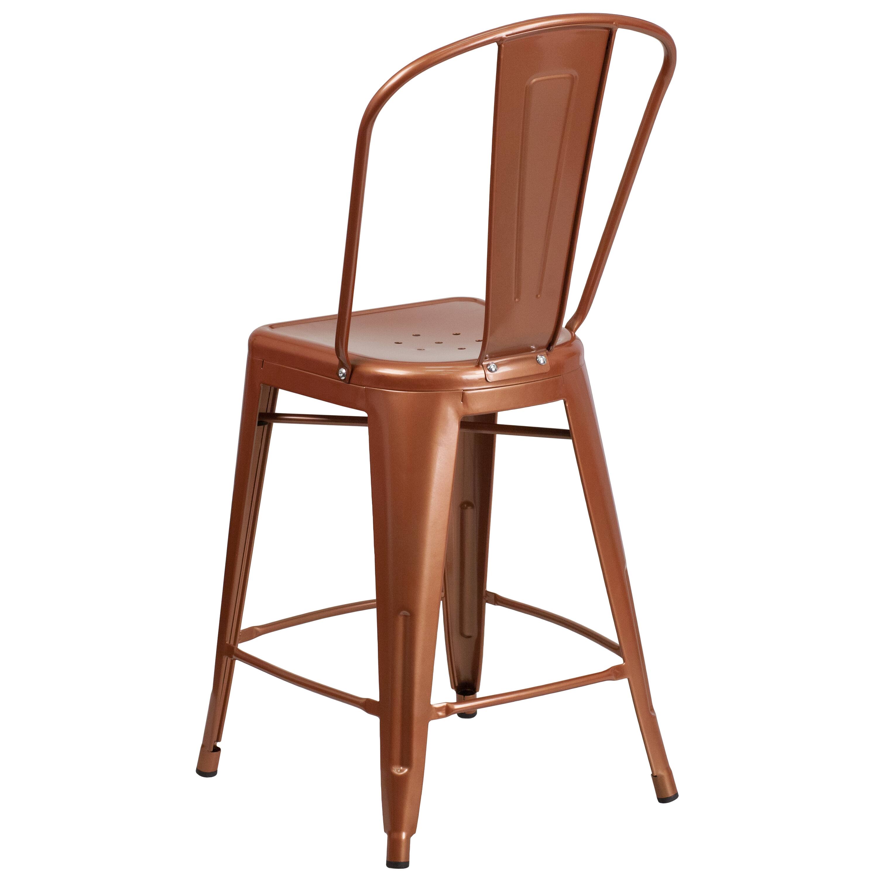 Alt View 5. Emma + Oliver - Commercial Grade 24"H Metal Indoor-Outdoor Counter Stool w/ Drain Holes and Back - Copper.