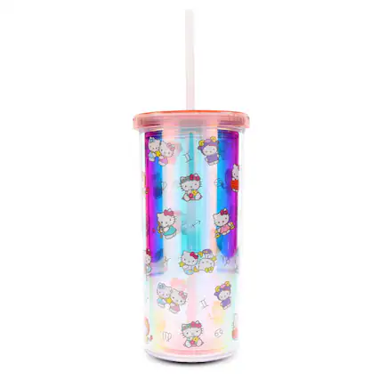 Front. Silver Buffalo - Sanrio Hello Kitty Zodiac Carnival Cup With Lid and Straw | Holds 20 Ounces - Multicolored.