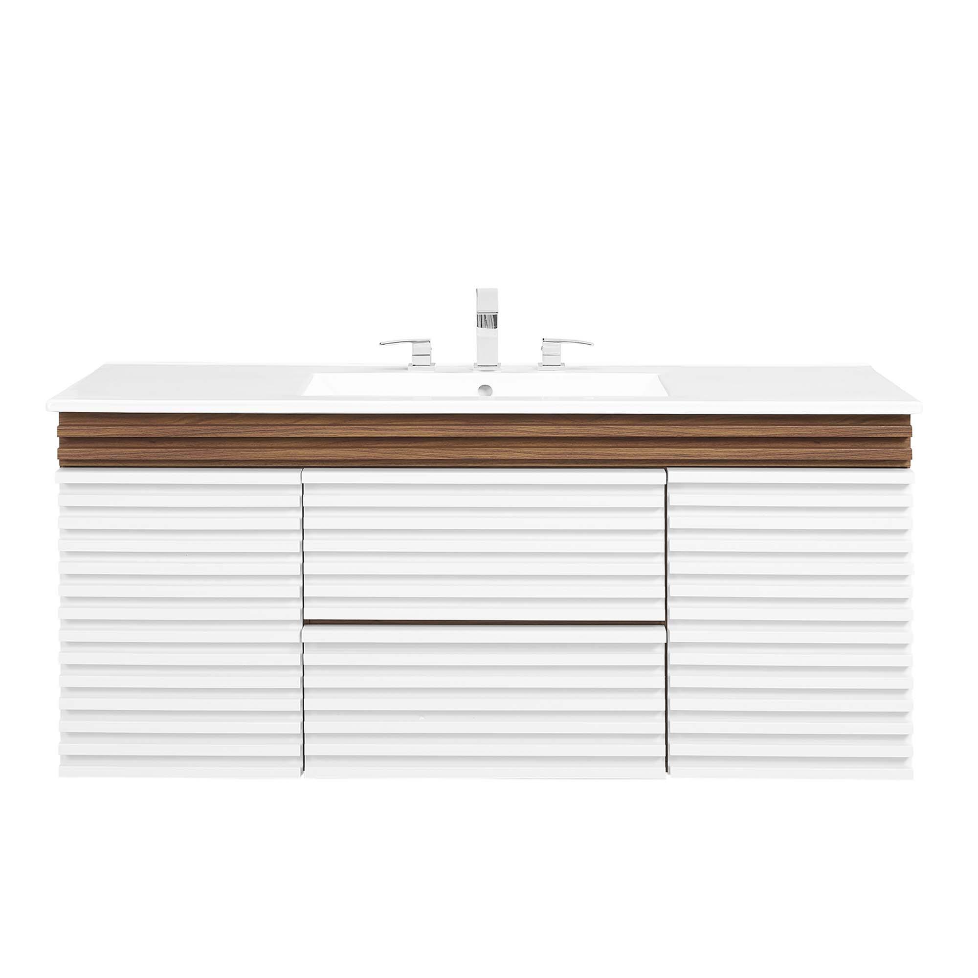 Alt View 2. Modway - Render 48" Wall-Mount Bathroom Vanity Basin Included by Modway - White Walnut White.