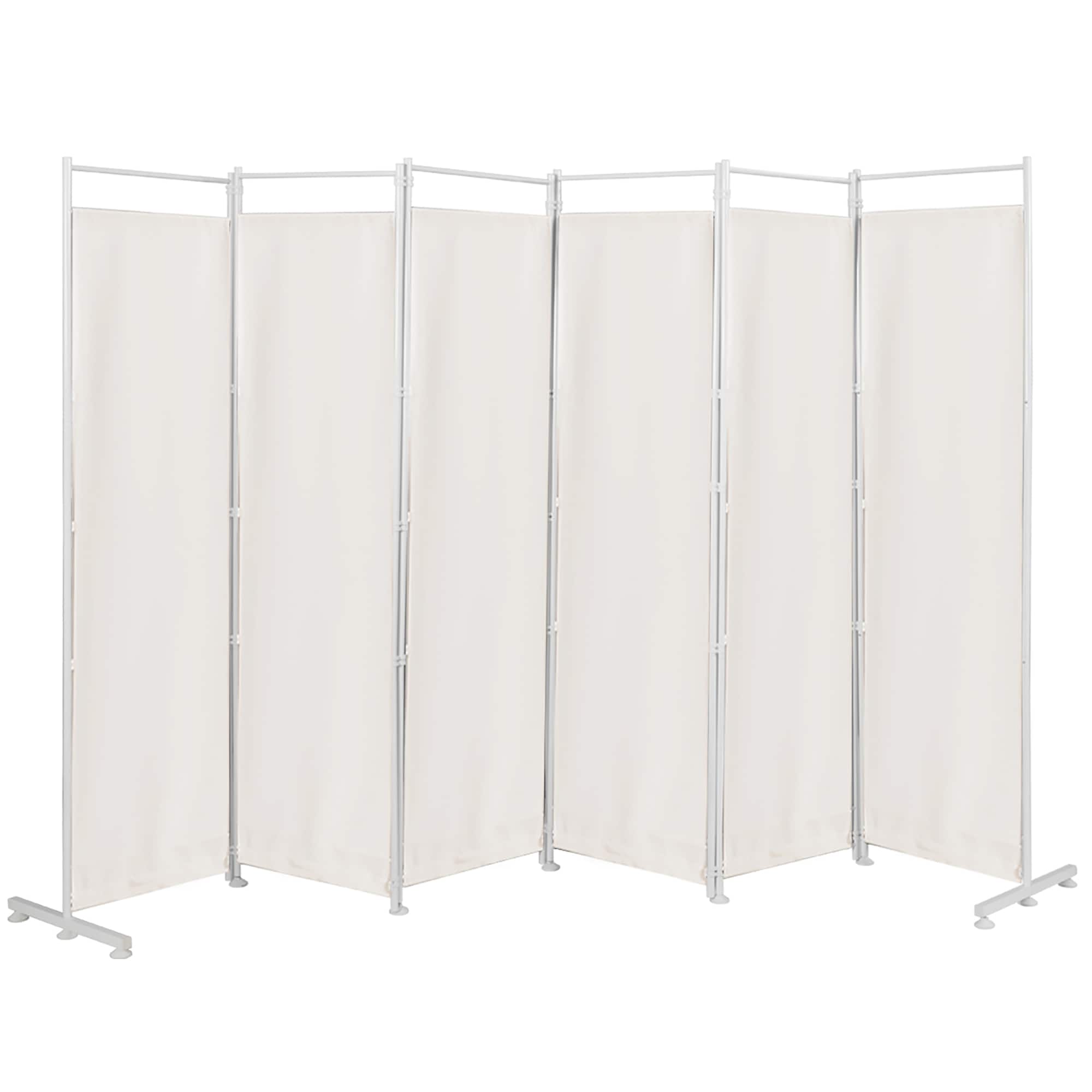 Costway - 6-Panel Room Divider Folding Privacy Screen w/Steel Frame Decoration - White