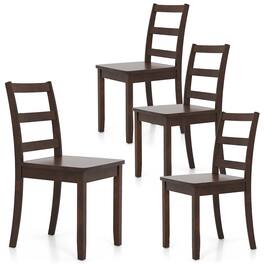 Gymax - Set of 4 Dining Chairs Ladder Back Armless Side Chair w/ Solid Rubber Wood Legs - Brown