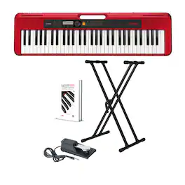 Casio - Casiotone CT-S200 61-Key Portable Keyboard (Red) w/Stand, Pedal, and Book