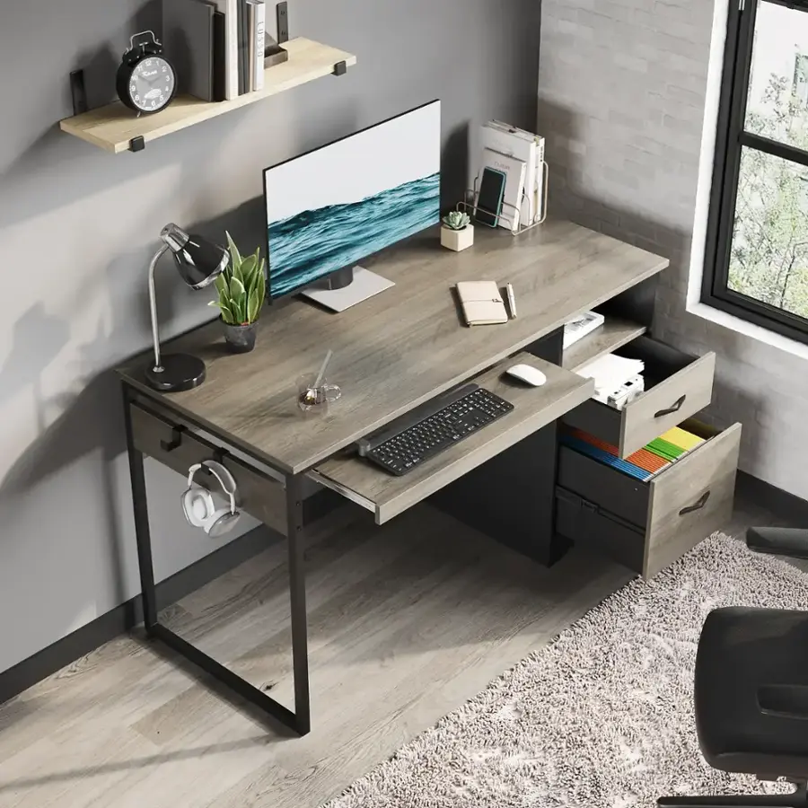 Alt View 15. Bestier - 48" Gaming Desk with File Storage Drawers and Open Writing Compartments - Gray.