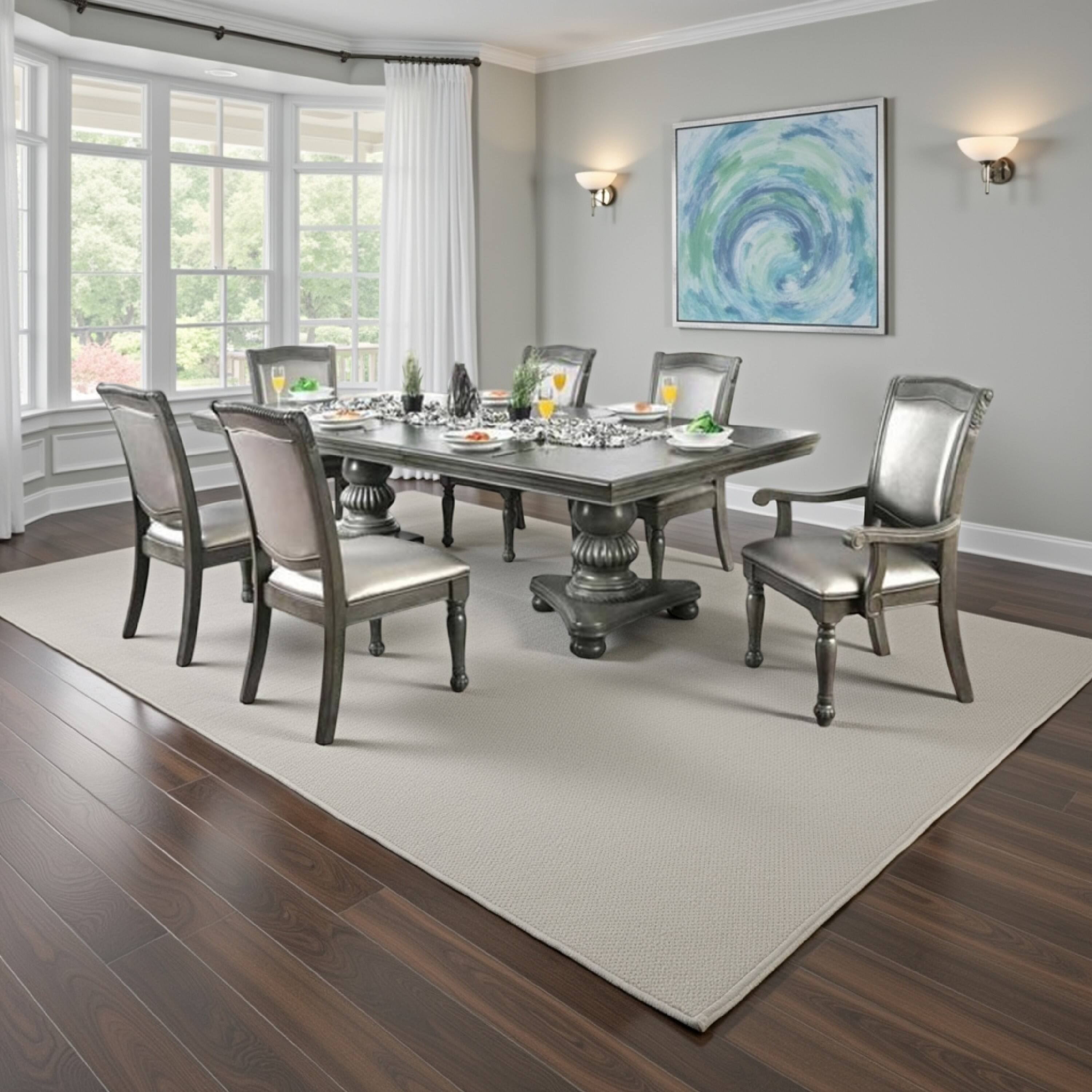 Alt View 5. Manhattan Lane - Ena 7pc Dining Table Set, Gray Faux Leather, Extendable 79-103 Inch - Gray, Silver.