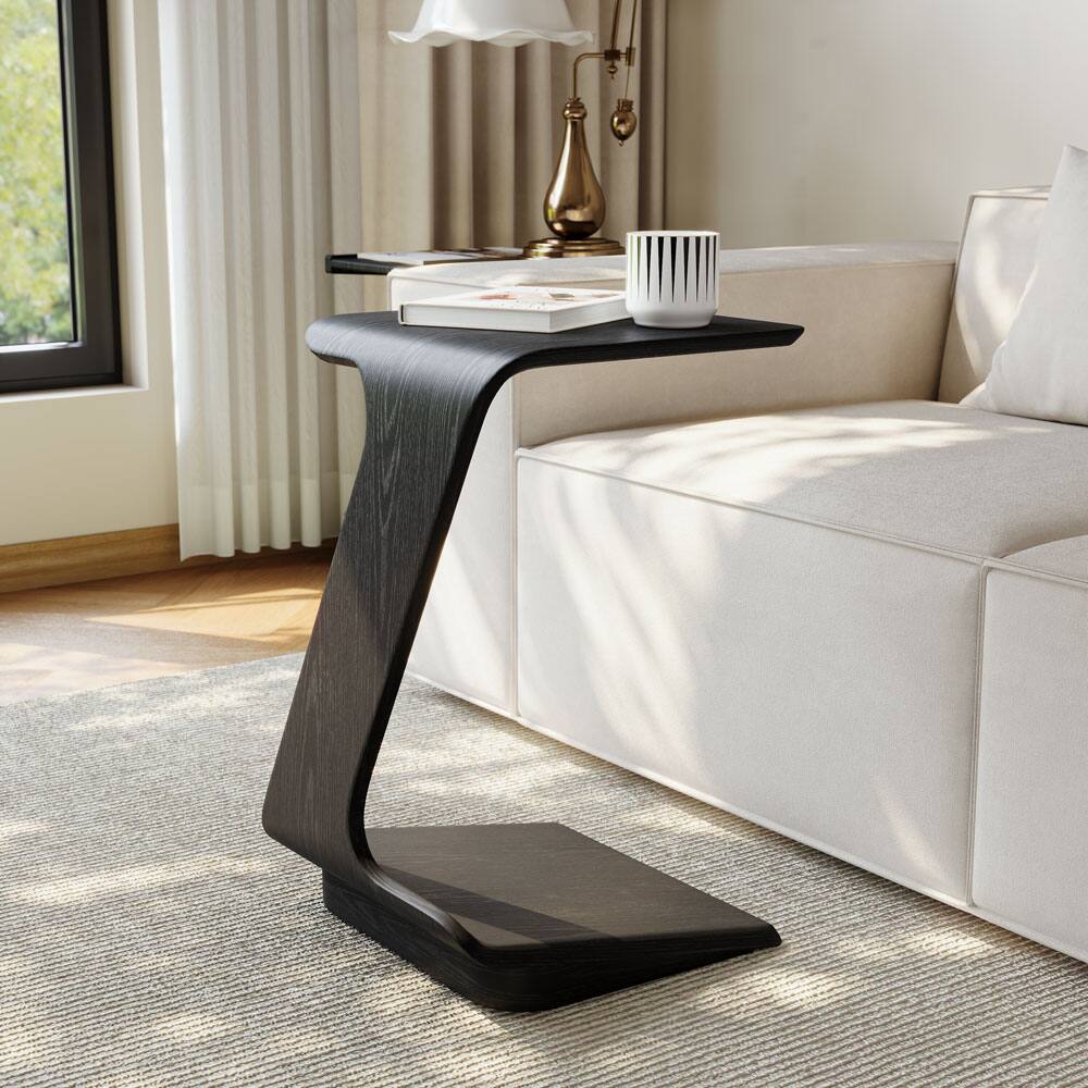 Alt View 8. POVISON - 15" Modern C-Shaped Side Table with Wheels, Mid-Century Modern, Black Color End Table for Living Room - Black.
