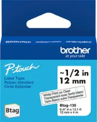Brother - P-touch Btag BTAG135 White on Clear Label Tape, 1/2" x 13.1' (12mm x 4m) - Front_Zoom