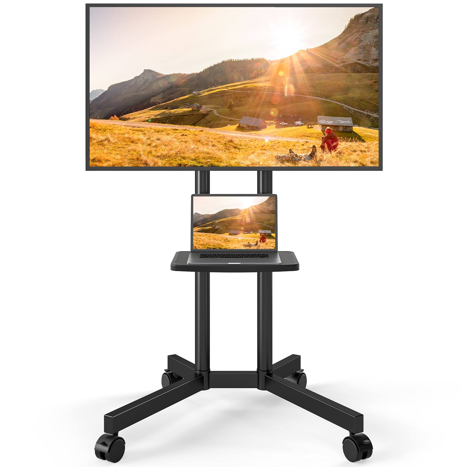 Front. Rfiver - A universal mobile TV stand suitable for 23-65 inch TVs - Black.