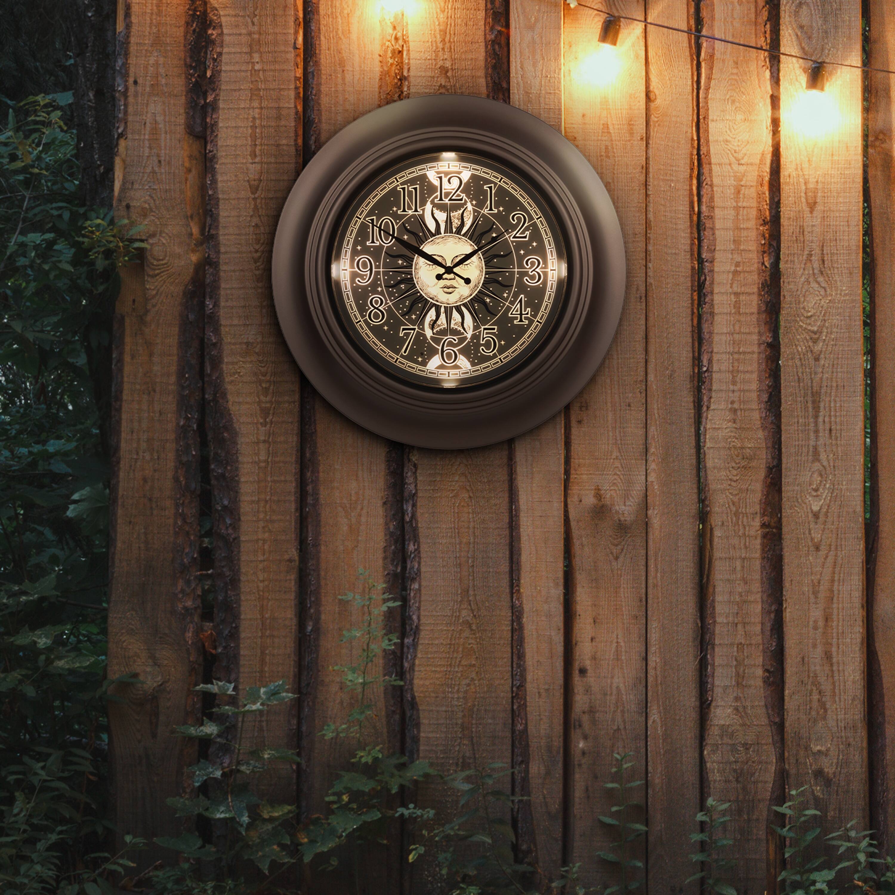 Alt View 4. La Crosse Clock Co. - 21 inch Indoor/Outdoor Lighted Dial of Sun/Moon Quartz Analog Wall Clock - Brown.