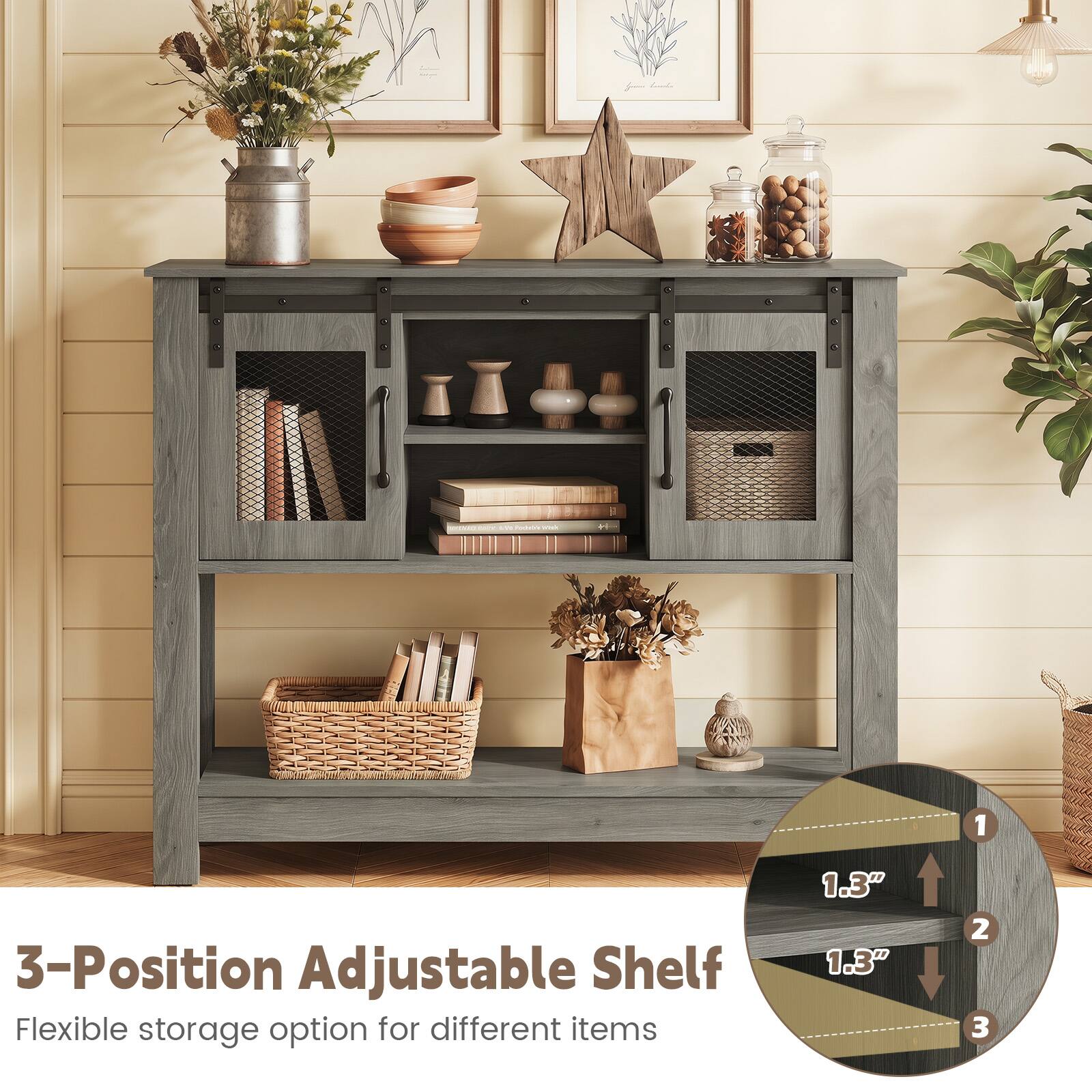 3-Position Adjustable Shelf  
Flexible storage option for different items  
1.3"  
1.3"