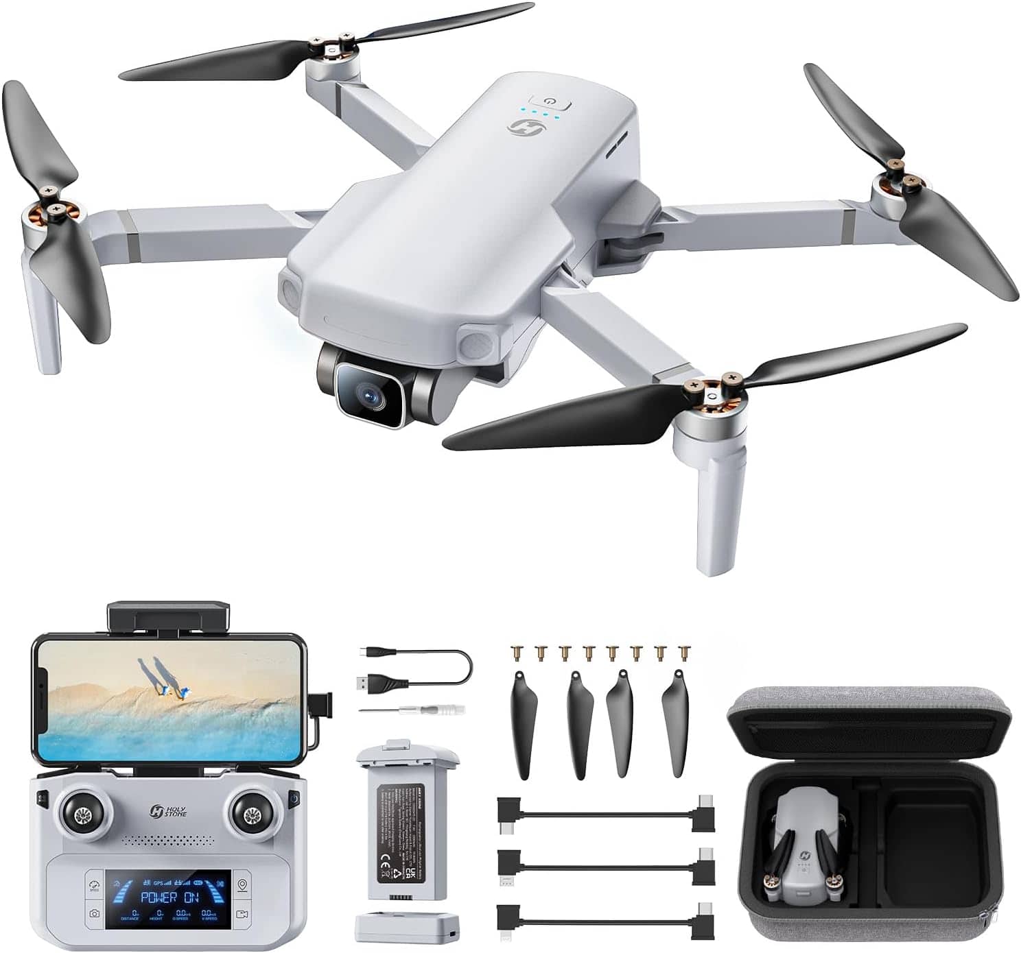 Holy Stone - SkyTrack EIS 4K GPS Camera Drone with 20,000 ft Range and Auto Return - Black