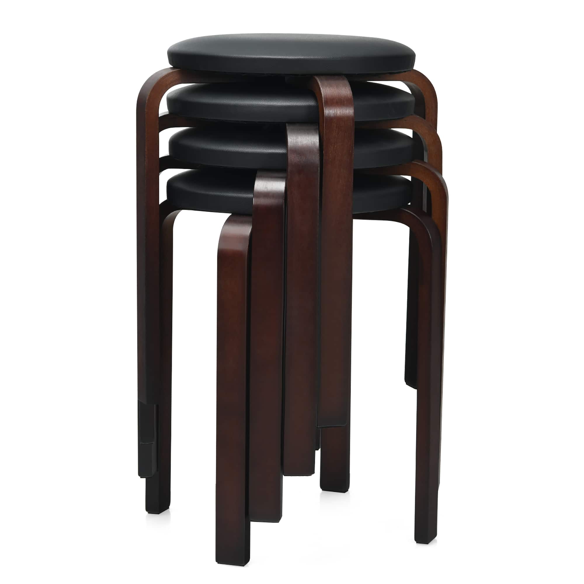 Front. Costway - Costway Set of 4 Bentwood Round Stool Stackable Dining Chair W/ Padded Seat - Black.