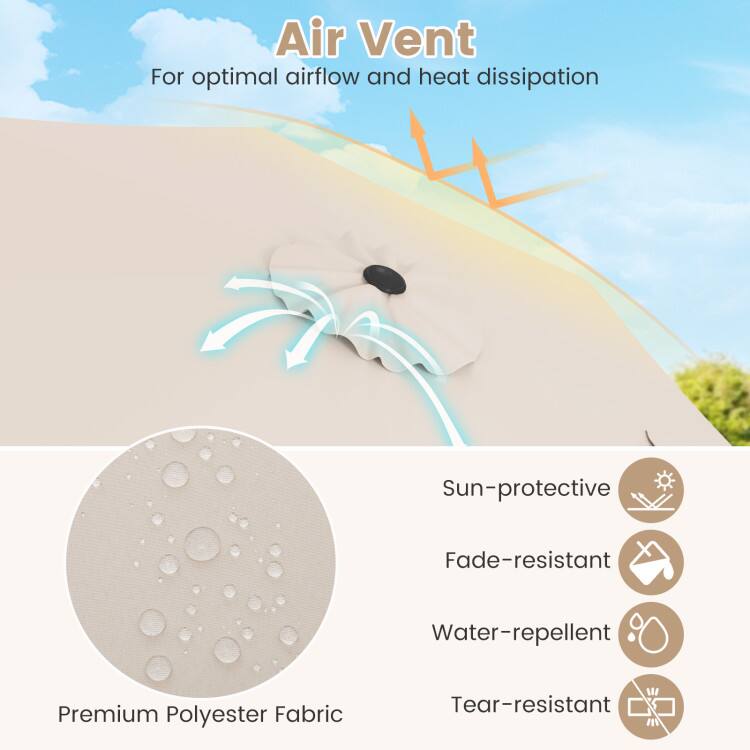 Air Vent  
For optimal airflow and heat dissipation  

Sun-protective  
Fade-resistant  
Water-repellent  
Premium Polyester Fabric  
Tear-resistant