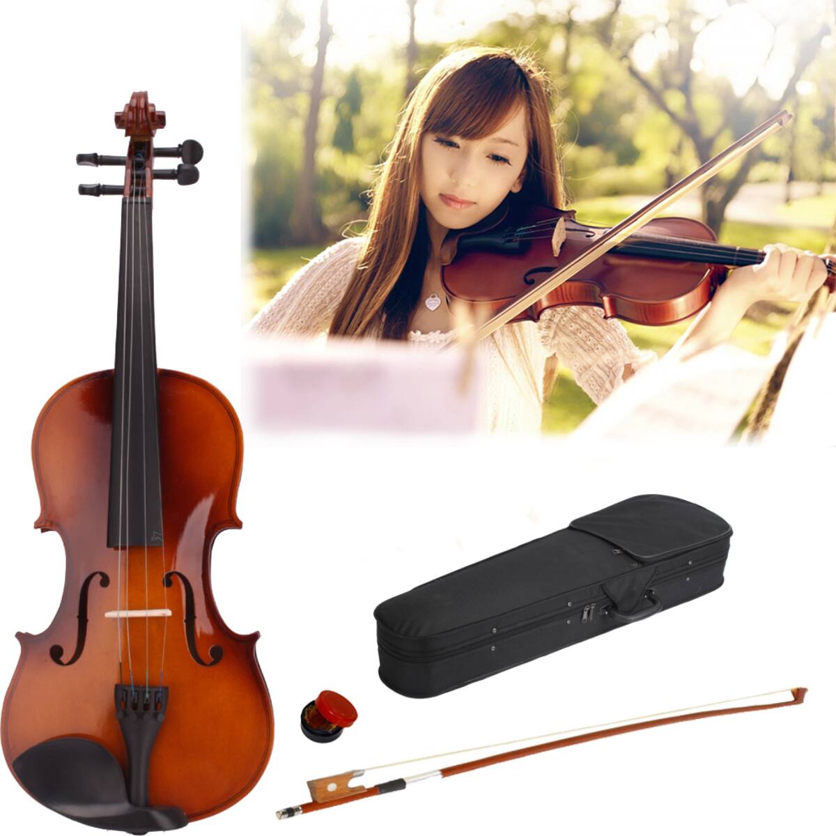 Front. Winado - Hot Sale 1/2 Size Acoustic Violin Case Bow Rosin for Kid 9-10 years old Natural.