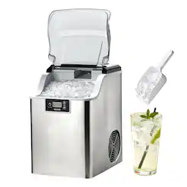 VEVOR - Countertop Ice Maker, 44 lbs per Day, Self-Cleaning Portable Machine with Scoop, 4 lbs Ice-Storage Basket - Silver