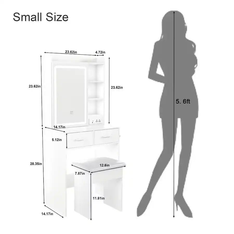 Small Rectangular Makeup Loheer Small Makeup Vanity Desk with Mirror, Upholstered Stool and ...
