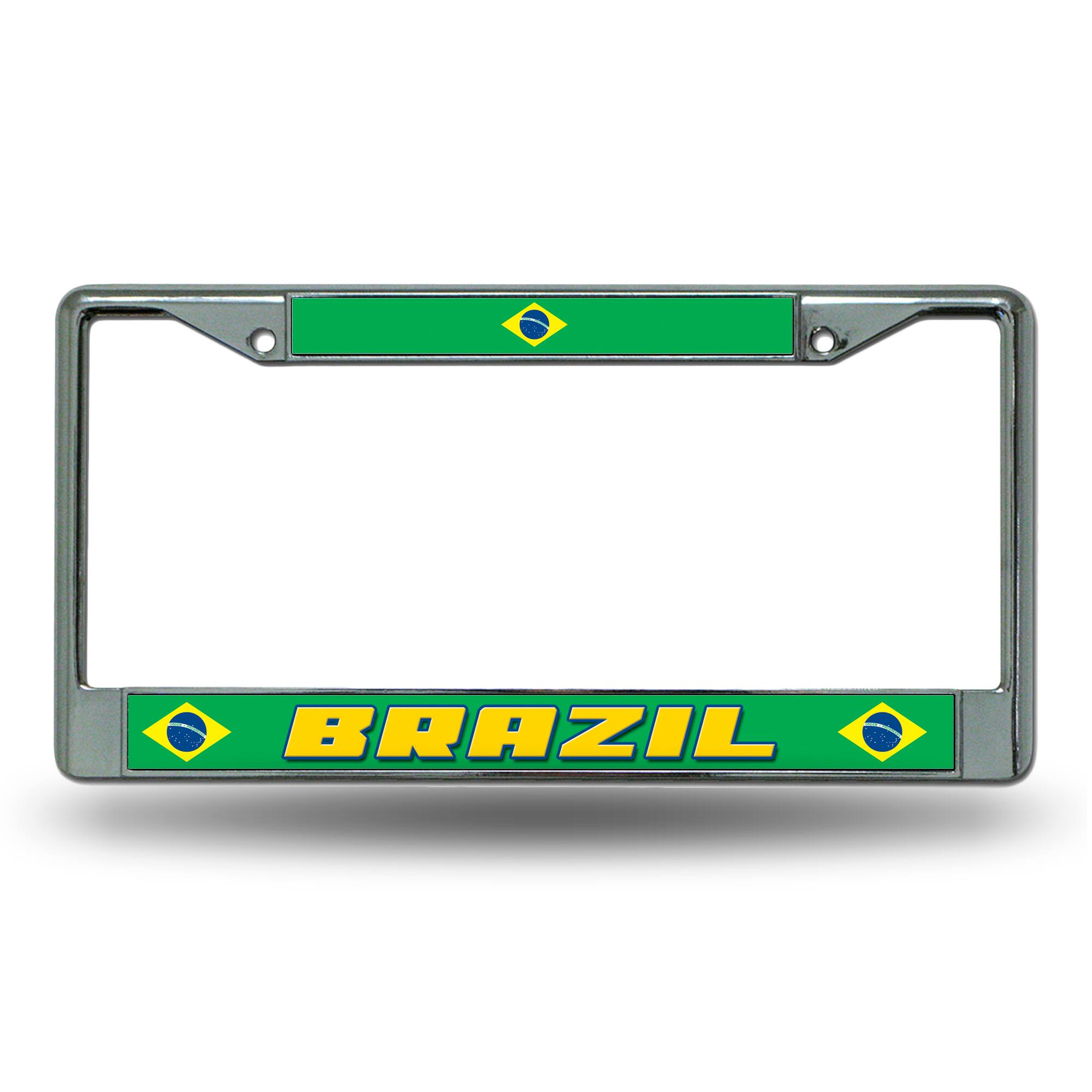 Front. Rico Industries - Brazil World Cup Soccer (Football) Chrome Metal License Plate Frame - Multi.