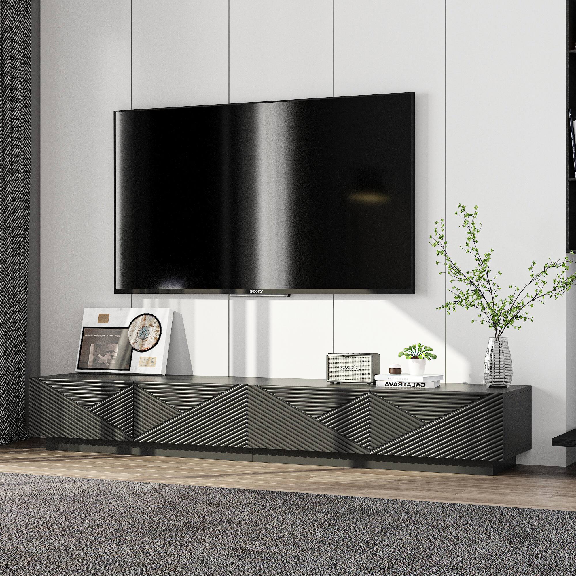 Angle. Famapy - Modern Long TV Stand with 3D Textured Doors Large Storage — 78.7” Art-Inspired Entertainment Center for Living Room - Black.