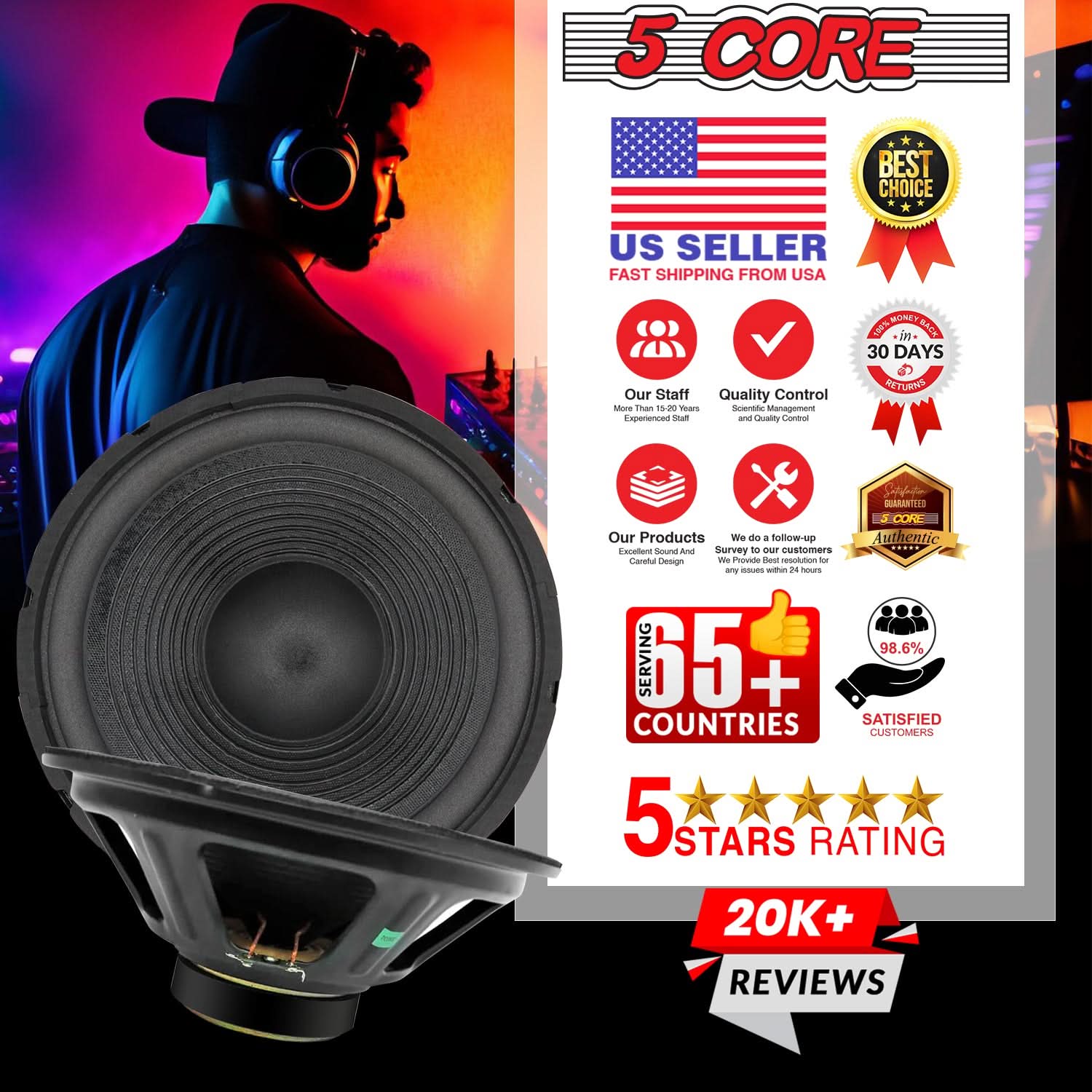 5 CORE
BEST CHOICE
US SELLER
FAST SHIPPING FROM USA
30 DAYS
Our Staff
Quality Control
Our Products
We da a follow-up
Authentic
Excellent Sound And
Survey to our customers
Carelal Desgn
We Provide Best resolution
98.6%
SERVING 65 + COUNTRIES
SATISFIED CUSTOMERS
5 STARS RATING
20K+ REVIEWS