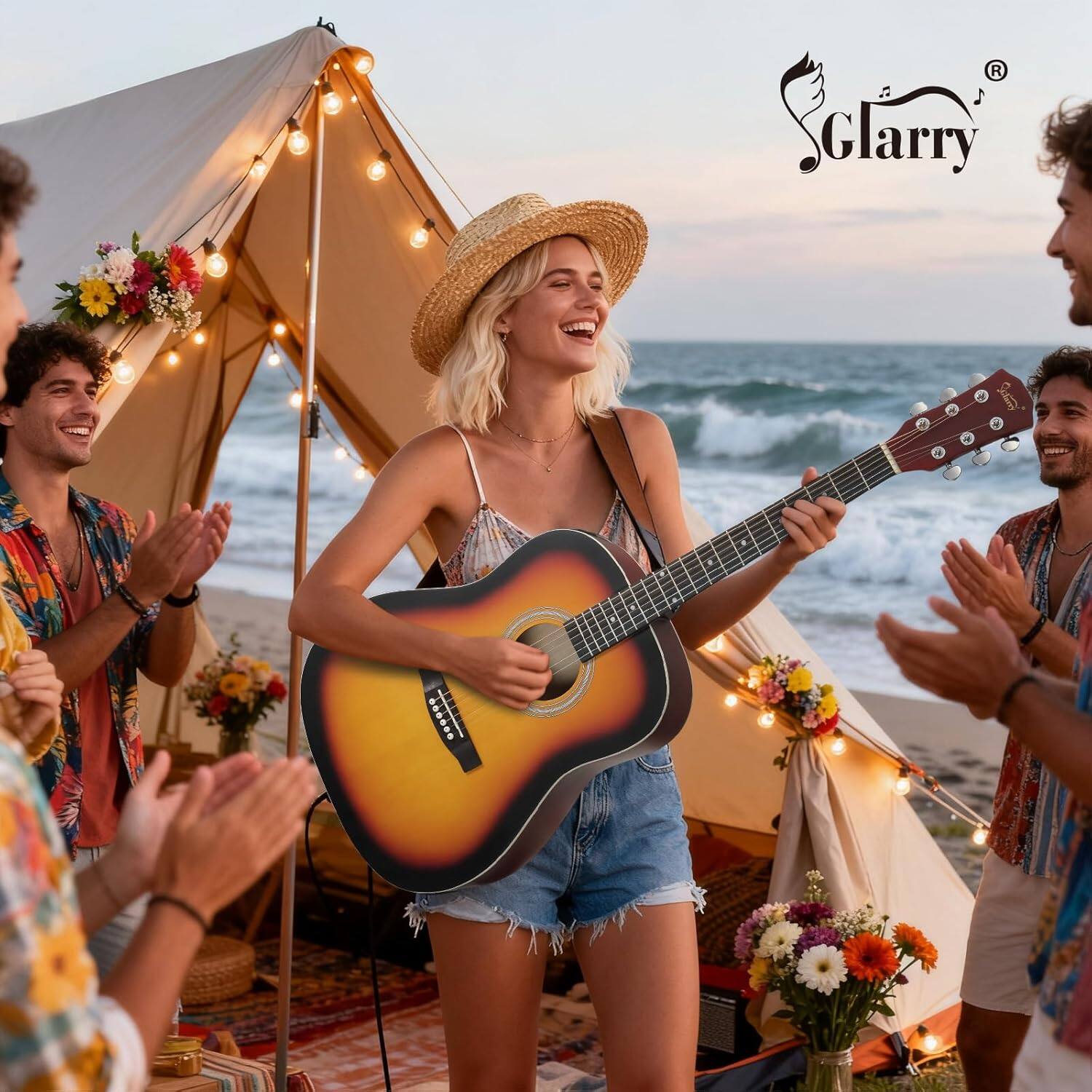 Alt View 1. Winado - 41in Full Size Acoustic Electric Guitar Beginner Kit with 15W Amp, 5-band EQ Dreadnought Design.