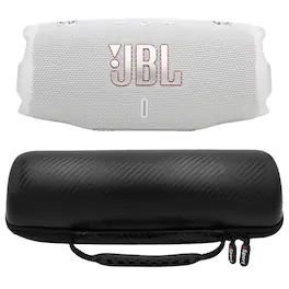 JBL - CHARGE 6 Waterproof Portable Speaker Bundle with gSport Carbon Fiber Case - White