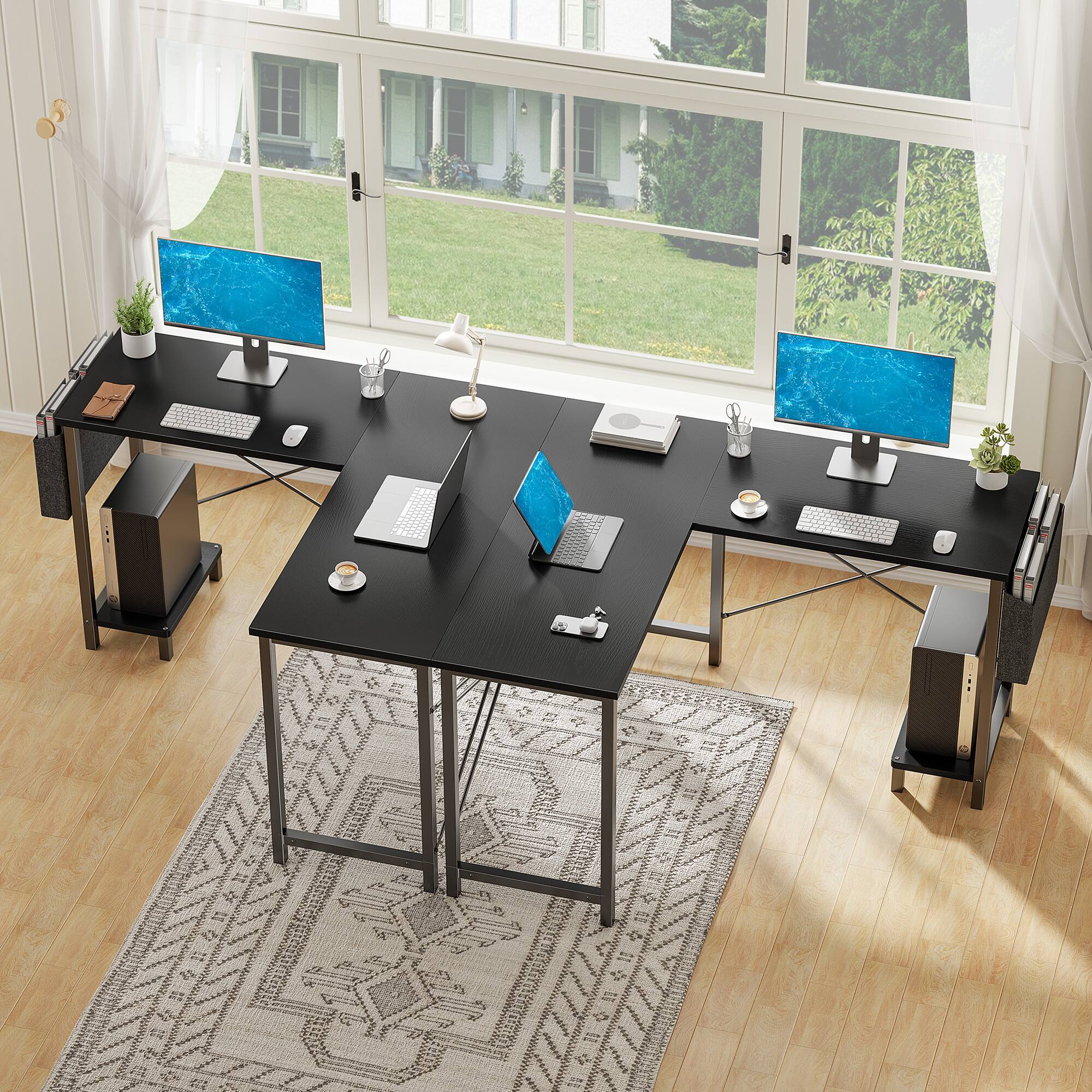 Angle. Bestier - 49in L Shaped Desk, Computer Desk Corner Desks Gaming Desk PC Table for Home Office Workstation - Black.