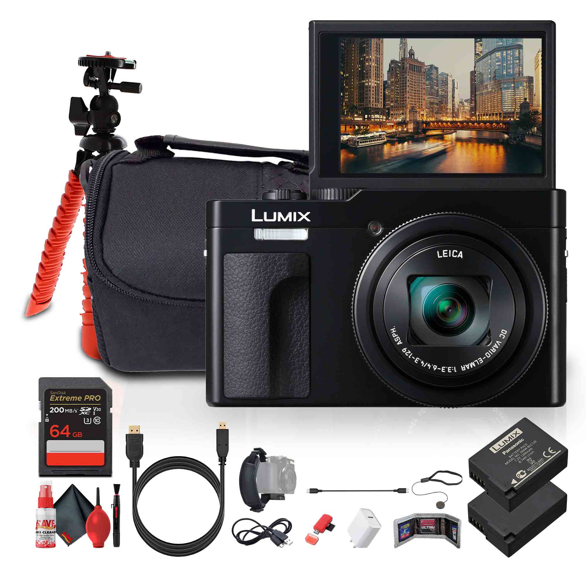 Panasonic - ZS99 Point and Shoot Compact Travel Digital Camera - Bundle - Black