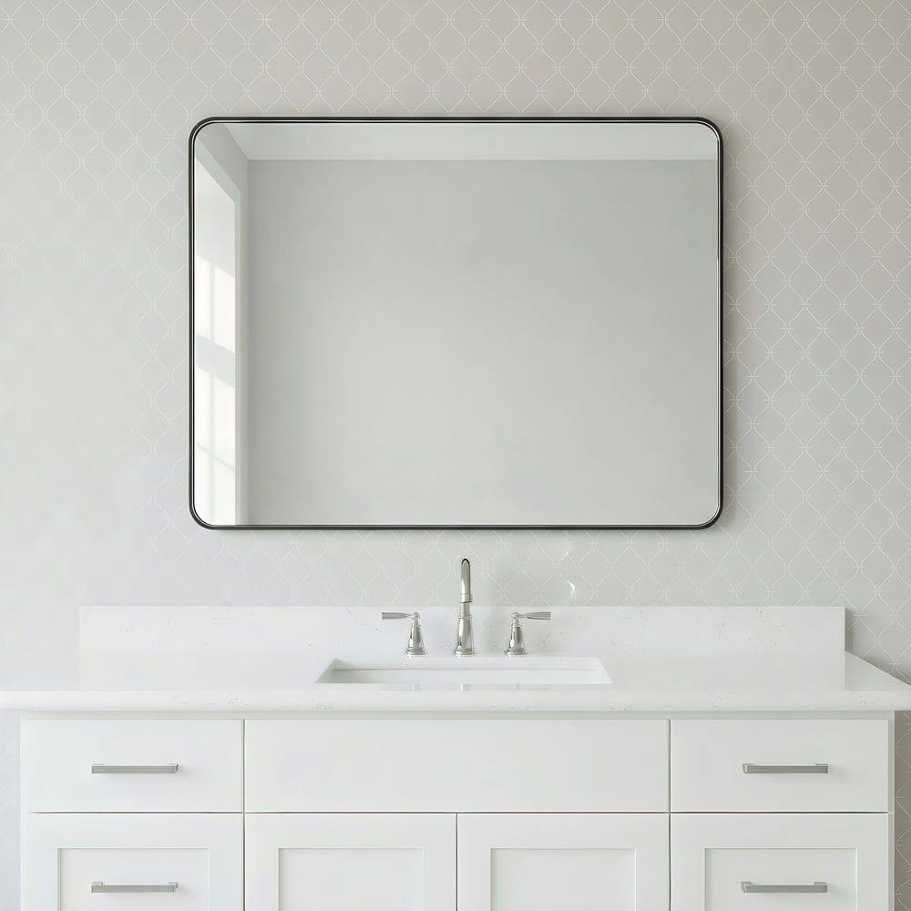 Alt View 7. Kadyn - 36x30 Inch Wide Rectangle Wall Mirror with Rounded Corners and Black Metal Frame - Black.