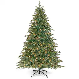 Costway - 7 FT Artificial Christmas Tree with 846 Branch Tips 340 Warm White LED Lights - Green
