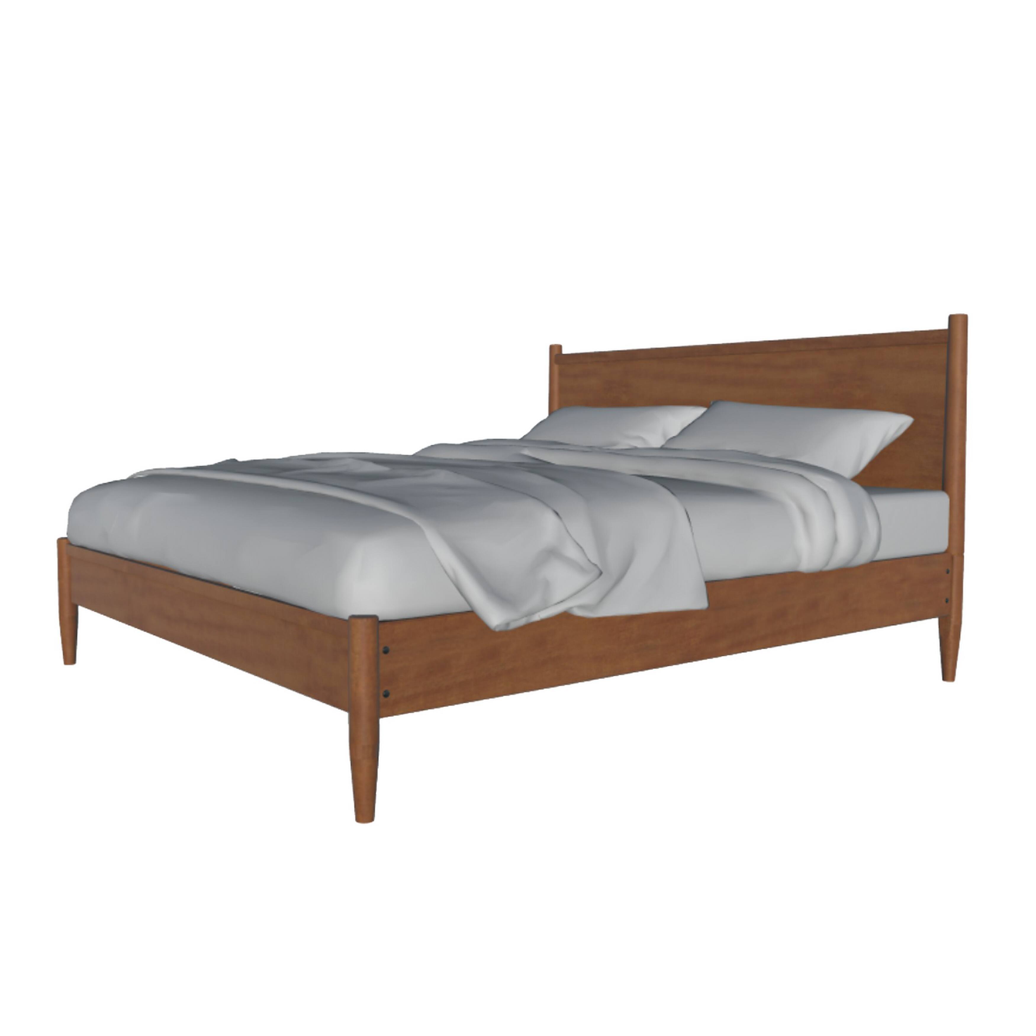 Alt View 2. Manhattan Lane - Mid Century Modern Wood Queen Bed, Round Tapered Legs - Oak Brown.