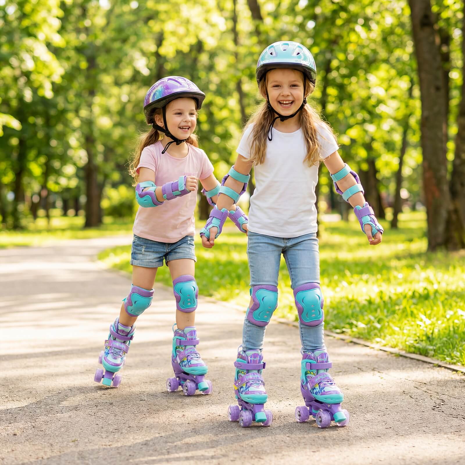 Alt View 4. Costway - Costway 4 Sizes Adjustable Quad Skates with Light-up Wheels&Safety Protection for Beginners 10C-13C - Purple.