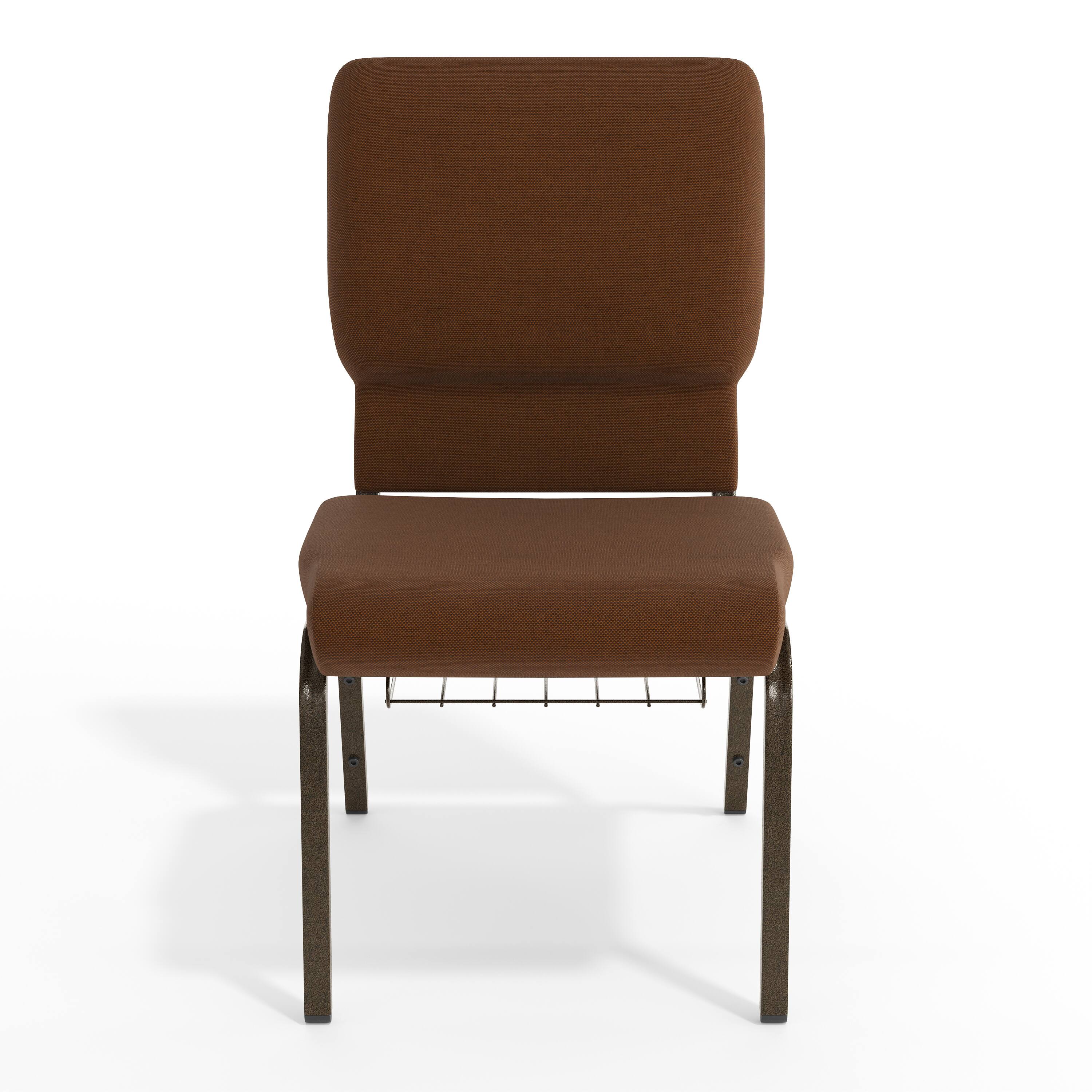 Alt View 9. Emma + Oliver - 18.5"W Church/Reception Guest Chair with Communion Cup Book Rack - Brown Fabric/Gold Vein Frame.