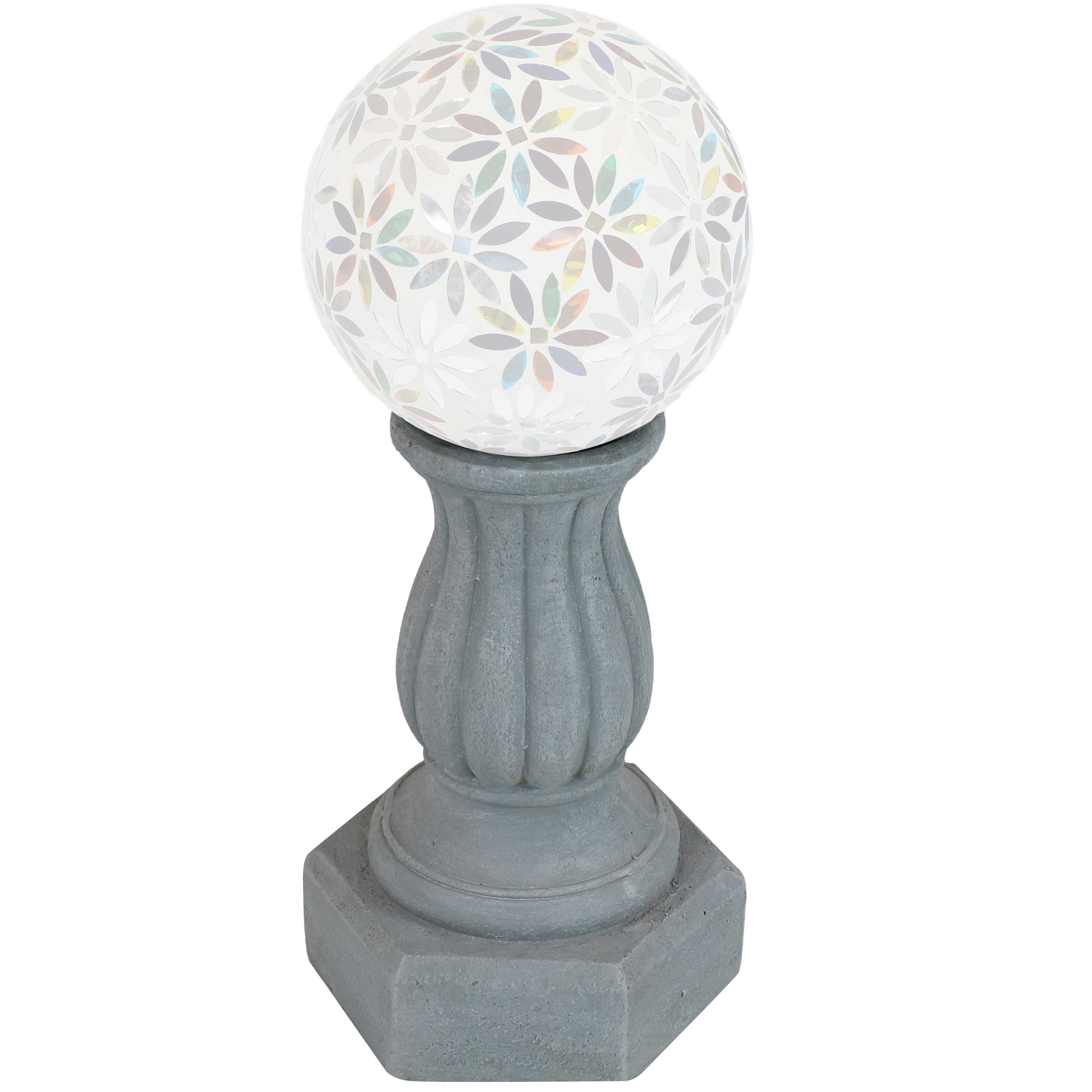 Alt View 4. Sunnydaze - Contemporary Pillar Polyresin Gazing Globe Stand - Travertine.