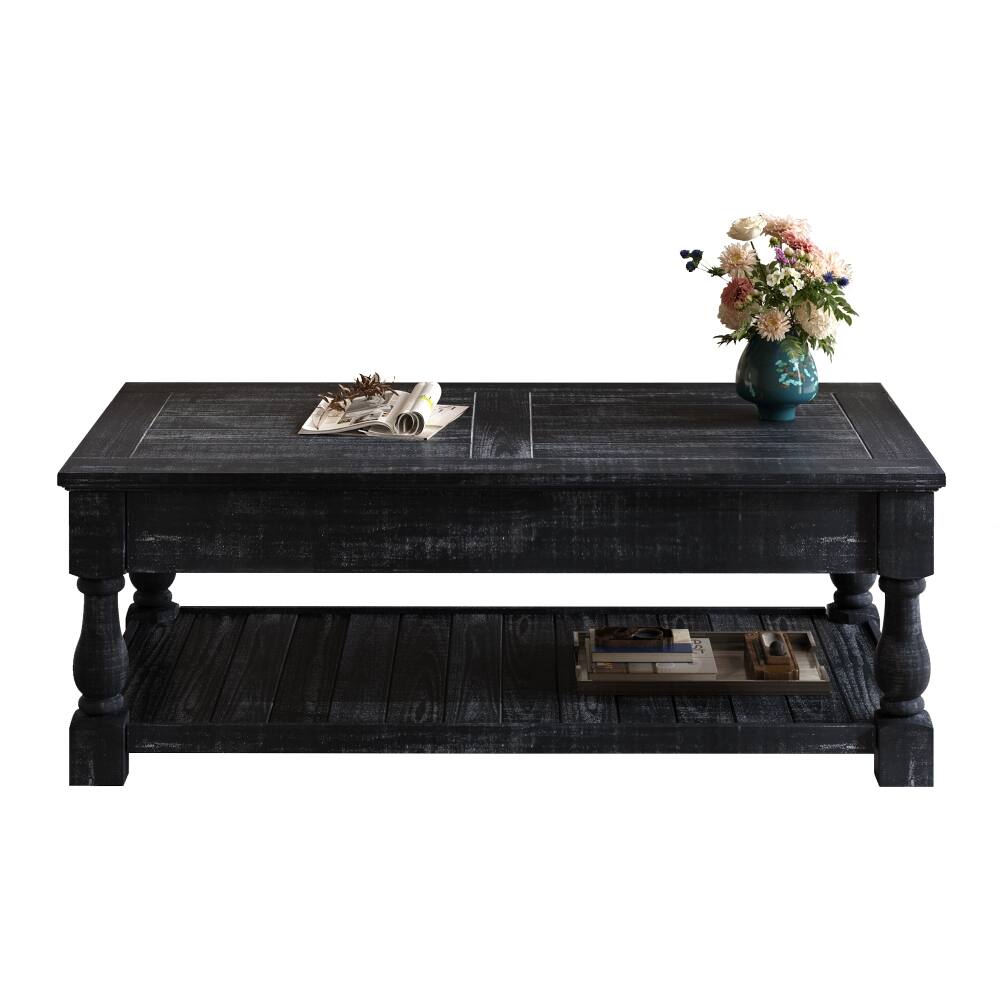 Alt View 10. Loheer - Loheer Farmhouse Lift Top Coffee Table Antique Black Solid Wood - Antique Black.