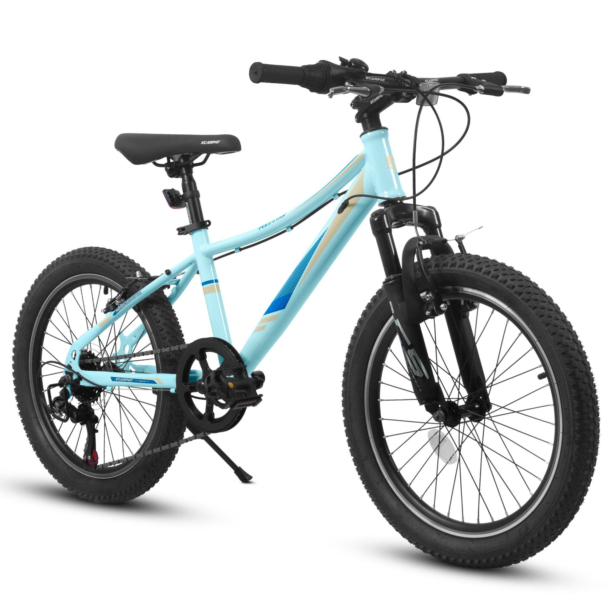 Front. BreeBe - 20 Inch Kids Bicycle, 7-Speed, Shock Absorbing Front Fork, V-Brakes, Mountain Tires, Boys & Girls - Blue.