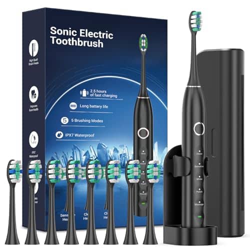 Cozy Serene - S5 Upgraded Sonic Electric Toothbrush For Adults And Ages 12+ With 8 Brush Heads Ipx7 Travel Case - Black-Sweeping