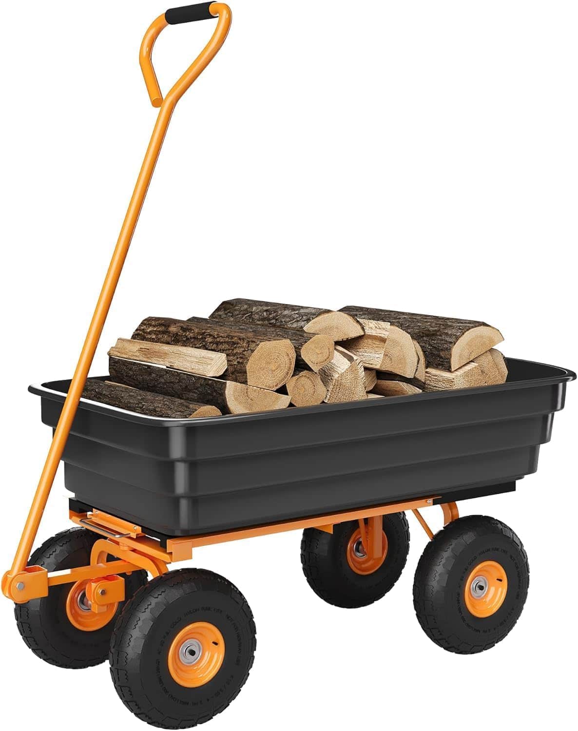 Acekool - Garden Dump Cart, 1200 LB Capacity, Poly Bed, 10" All-Terrain Tires, 180° Adjustable Handle, Quick Release - Black