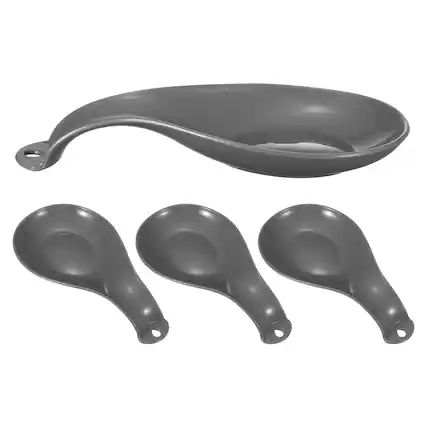 Front. Unique Bargains - 4pcs Spoon Rest, 8.3x4.1" Plastic Spoon Holder Heat Resistant Spatula Ladle Rest Kitchen Utensil Rack - Grey.