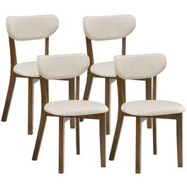 Costway - Upholstered Dining Chairs Set of 4 with Solid Rubber Wood Frame, Curved Backrest - Walnut & Beige