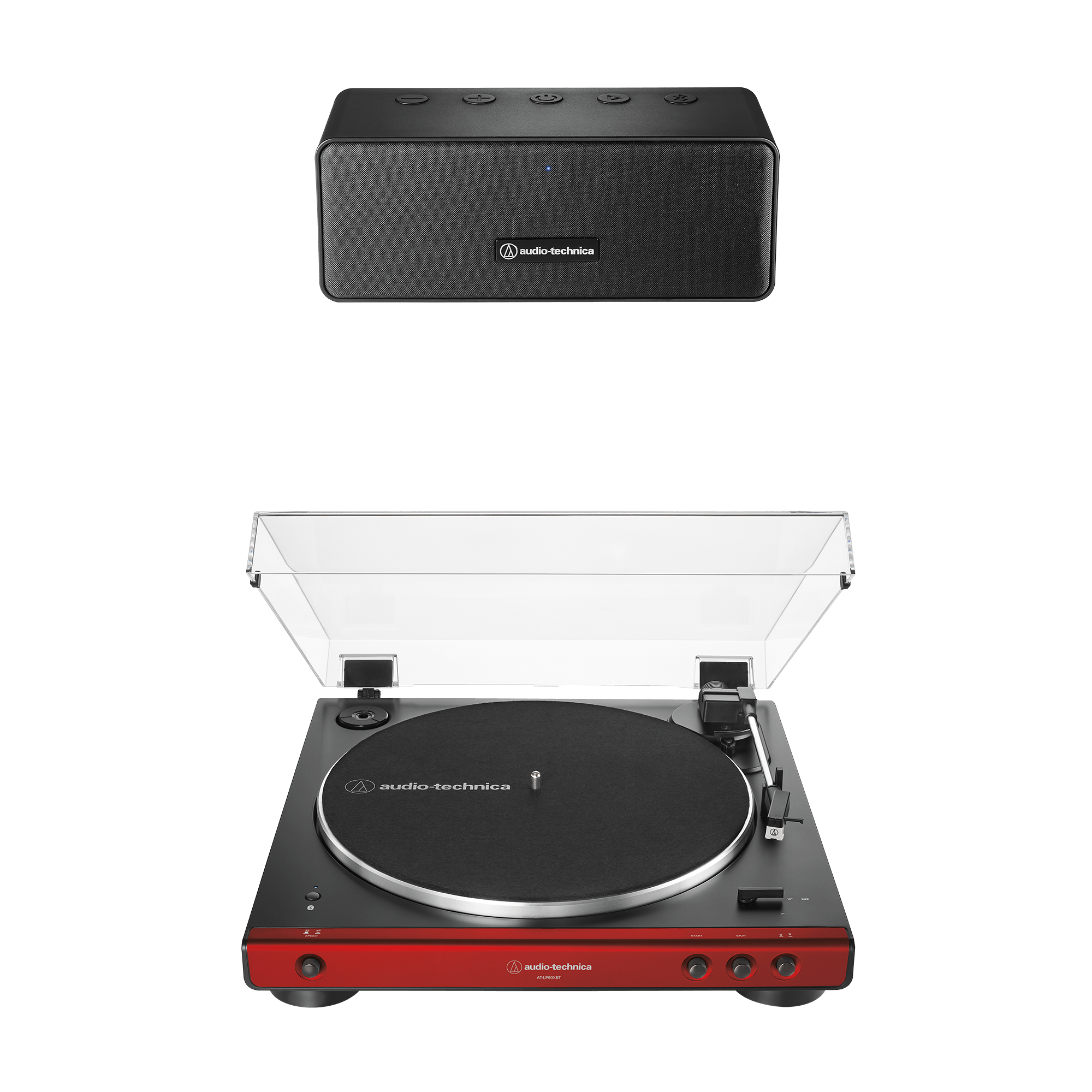 Audio-Technica - ATLP60XBTRD P2 Automatic Wireless Belt-Drive Turntable and Speaker Bundle