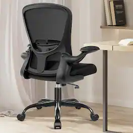 KERDOM - Ergonomic Desk Chair, Swivel Computer Chair with Flip-up Arms and Lumbar Support, Adjustable Height with Breathable Mesh - Black