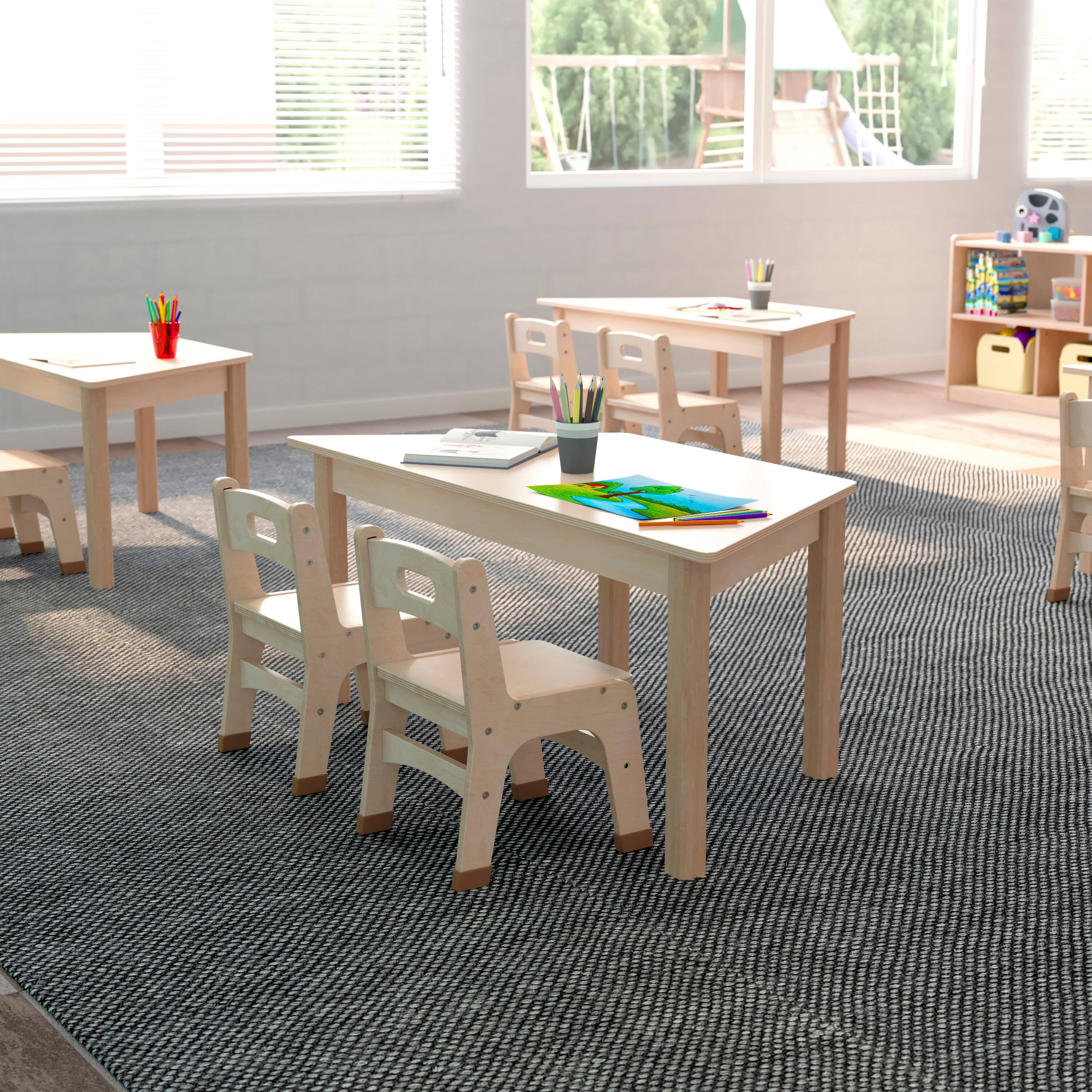 Alt View 2. Flash Furniture - Bright Beginnings Commercial Grade Wooden Trapezoid Preschool Classroom Activity Table, (20.75"W x 47.25"D x 18"H), Beec - Natural.
