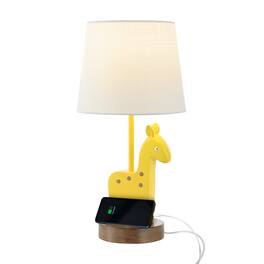 Jonathan Y - Sahara 17.5" Mid-Century Vintage Iron/Resin Giraffe LED Kids' Table Lamp with Phone Stand and USB Charging Port, Yellow
