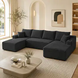 Anysun - 134" Modern Modular Design U-Shape Cloud Sectional Sofa with Side Pockets & Cup Holders, Deep Seating - Gray