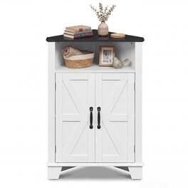Costway - 2-Door Sideboard Organizer Cabinet with Open Storage & Adjustable Shelf for Living Room - White