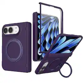 Dteck - Magnetic Case for Apple iPhone Duo with Screen Protector , 360° Rotating Kickstand Shockproof Hinge Cover - Darkpurple