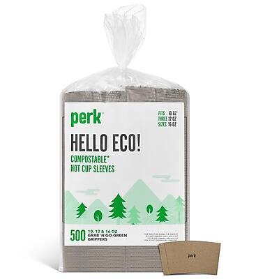 perk HELLO ECO!
COMPOSTABLE* HOT CUP SLEEVES
FITS 12 OZ, 10 OZ, 16 OZ
500 GRIPPERS
GRAB & GO-GREEN
*COMPOSTABLE IN INDUSTRIAL FACILITIES