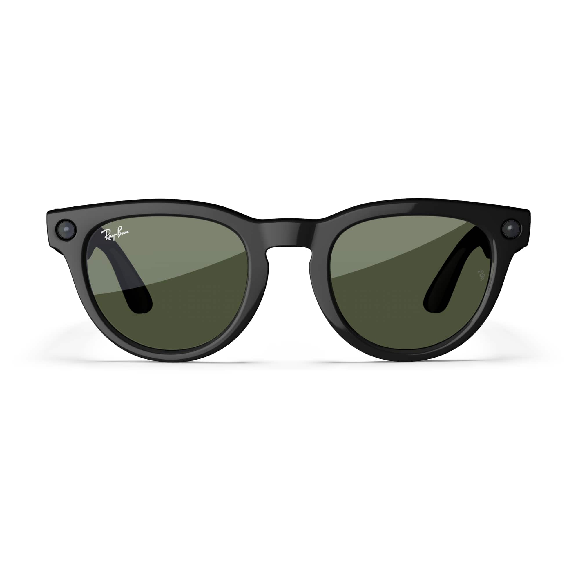 Alt View 6. Ray-Ban Meta - Headliner Low Bridge Fit (Gen 1) glasses with Meta AI, Audio, Photo, Video Compatibility - Green Lenses - Shiny Black.