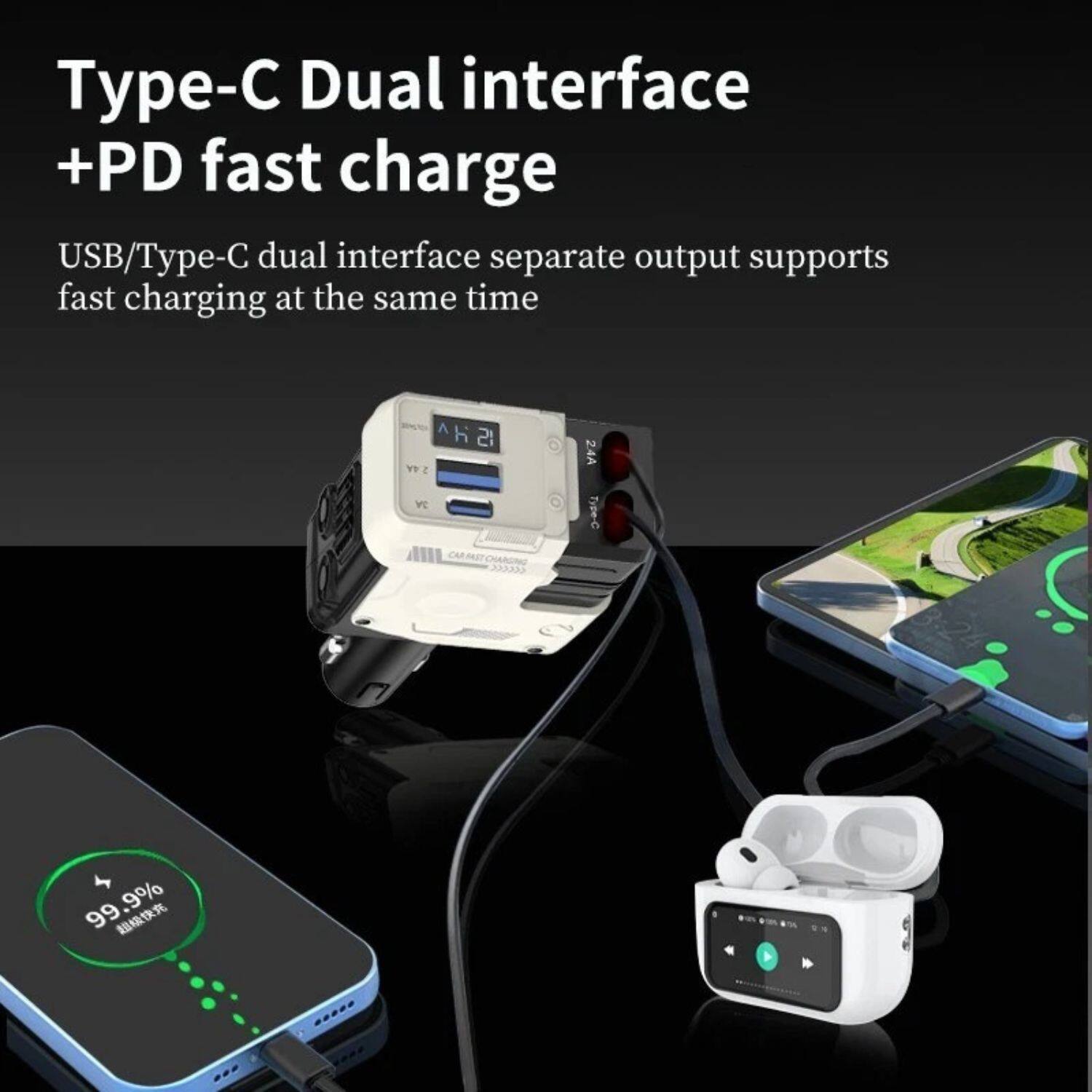 Type-C Dual interface +PD fast charge

USB/Type-C dual interface separate output supports fast charging at the same time

99.9%