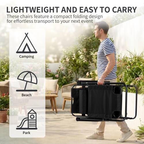 LIGHTWEIGHT AND EASY TO CARRY

These chairs feature a compact folding design for effortless transport to your next event

- Camping
- Beach
- Park